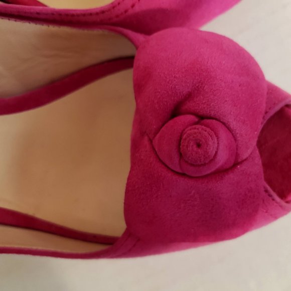 New Berry Pink Suede Flower Bow Pumps Slingback - Picture 5 of 9